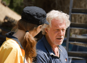 On the set, talking with Alexander Wright (SONNY).